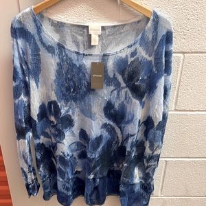 A shirt from Chico’s floral blue size 3 brand new with tags